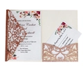 Laserschnitt Hochzeitseinladungen in Roségold-Glitzer mit floralen Einlagen und RSVP - Apfelgold