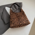 Large leopard print hobo shoulder bag with brown leather strap in casual style - Leopard Brown