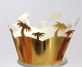 Golden mirror cupcake wrappers with laser-cut palm tree design for party baking decor - Reflective Gold