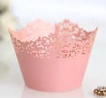 Pink laser-cut crown lace cupcake wrappers for elegant wedding party cake decoration - Pink