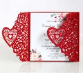 Exquisite laser cut rose hollow wedding invitation with elegant red cover and floral inner card - Pearlescent Red