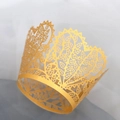 Golden laser-cut cupcake wrappers with intricate leaf patterns for party dessert table decor - 5cm / Gold