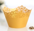 Lace hollow laser cut cupcake wrappers in pearl gold finish for wedding decorations - Gold