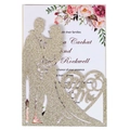 Gold glitzernde Laser-Hochzeitseinladung mit Mr & Mrs Silhouette und floraler Einlage - Lapislazuli