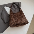 Large capacity leopard print hobo shoulder bag with dark brown leather strap - Leopard Coffee