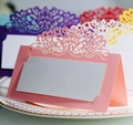 Laser cut lace place cards for wedding seating available in multiple vibrant colors - Pink