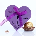 Laser-cut heart-shaped purple wedding candy box with intricate floral hollow design - 50 Pieces / Dark Purple