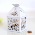 Ivory laser-cut wedding favor box with butterfly clasp and elegant rose patterns - White