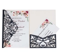 Detail of laser-cut navy glitter wedding invitation with elegant floral insert cards - Glitter Dark Blue