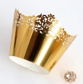 Elegant gold baroque lace cupcake wrappers made of glossy mirror foil for wedding decor - Reflective Gold