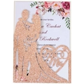 Elegante Hochzeitseinladung in Roségold mit Glitzer und lasergeschnittener Silhouette - Apfelgold