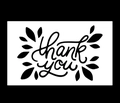 Tarjeta de agradecimiento rectangular blanca con letras negras y motivos de hojas en fondo negro - Estilo Minimalista Thank You (A3)
