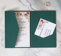 Detail of forest green laser cut wedding invitation with pink floral inner cards - Forest Green Tri Fold Pocket With Floral Main Card (HK-123)
