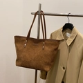 Vintage braune Cord-Tragetasche mit Ledergriffen und modischem Logo-Aufnäher - Braun Ohne Anhänger