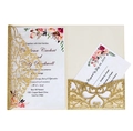 Gold glitzernde lasergemachte Hochzeitseinladung mit blumigem Einsatz und RSVP-Karte - Glitzer Goldgelb
