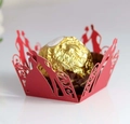 Laser-cut red wedding chocolate holder featuring romantic couple silhouette design - Pearlescent Red
