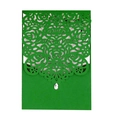 Detail of green laser-cut wedding invitation with intricate rose patterns and a teardrop gem - Dark Green