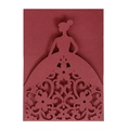 Elegant laser cut wedding invitation card featuring an intricate girl silhouette in deep red - Dark Red