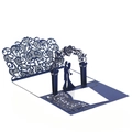 3D laser cut wedding invitation card with blue silhouette of a couple under a heart archway - Magic Blue