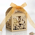 Scatola per caramelle in carta kraft tagliata al laser con uccelli e nastro arancio - Beige Oro