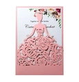 Rosa lasergeschnittene Hochzeitseinladung mit floralem Muster und eleganter Silhouette - Rosa