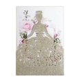 Laserschnitt Goldglitzer Hochzeitseinladung mit Prinzessin-Silhouette und floraler Spitze - Hellgold Glitzer