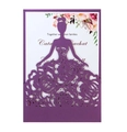 Detail of laser-cut purple invitation sleeve with elegant floral woman silhouette - Dark Purple