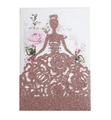 Glitter rose gold laser cut princess card cover with floral insert for invitations - Apple Gold