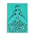 Macro detail of laser-cut turquoise invitation featuring a lady in floral hollowed gown - Cyan Blue