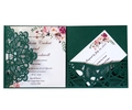 Partecipazione matrimonio verde scuro tagliata al laser con mandala e fiori eleganti - Verde Scuro