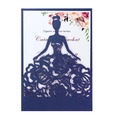 Elegante invitación de boda azul marino cortada con láser y silueta de novia floral - Azul oscuro