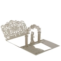 Detailed laser cut champagne 3D wedding card with bride and groom silhouette and lace - Silver Gray