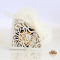 White heart laser-cut gift box with floral patterns and silk ribbon for wedding favors - Ivory