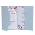 Faire-part de mariage en papier perlé bleu découpé au laser avec carte florale - Bleu Brume