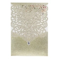 Invito matrimonio tagliato a laser oro champagne glitterato con rose e strass a goccia - Lapislazzuli