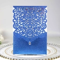 Invito a forma di rosa intagliato al laser blu reale con glitter dorati e cristallo - Blu Reale