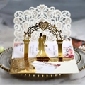 Invito di nozze 3D intagliato al laser con arco dorato e sagoma degli sposi - Set Completo / Oro Riflettente