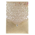 Golden glitter laser-cut rose invitation cover with a teardrop rhinestone accent - Rose Gold
