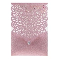 Elegant laser cut pink glitter wedding invitation card with rose pattern and crystal - Pink