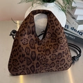 Borsa tote con stampa leopardata con manici tondi e tracolla nera regolabile - Leopardo Caffè