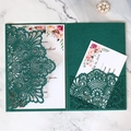 Emerald green laser cut pocket wedding invitation set with lace mandala patterns - Mandala Lace Hollow Style (HK-120) / 10 Pieces Pack
