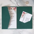 Forest green trifold laser-cut wedding invitation set with floral detail and RSVP card - Tri-fold Pocket Envelope Style (HK-123) / 10 Pieces Pack