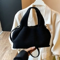 Elegante bolso de mano plisado en ante negro con asas dobles y correa de hombro - Negro