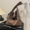 Sac cabas en daim marron foncé de style britannique avec étiquette de marque - Marron