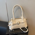 Chic cream white rectangular shoulder bag with matte leather and vintage gold buckle - Off-white