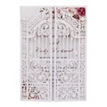 Elegant white laser-cut wedding invitation with gatefold floral design and rose card - White