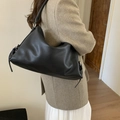 Borsa sottobraccio classica in pelle nera con trama litchi e grande capacità - Nero