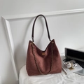 Large vintage burgundy suede tote bag with gold chain and turn-lock closure detail - Coffee No Charm