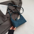 Sac hobo en daim bleu sarcelle avec bandoulière réglable et fermetures éclair argentées - Sans pendentif / Bleu