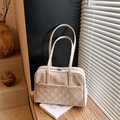 Borsa tote vintage in pelle scamosciata beige trapuntata a rombi con grande capacità - Cachi Chiaro